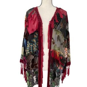 Vintage Tunic Multicolor Silk/ Rayon Tasseled Duster Kimono